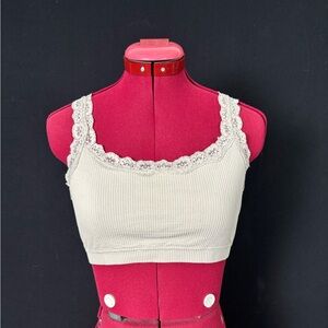 Garage Cream Lace Detail Ribbed Tank